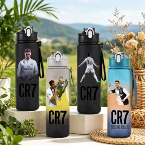 CR7 Cristiano Ronaldo 750ml Sports Water Bottle – Leak Proof Portable Football Fitness Drinking Cup for Outdoor Sports