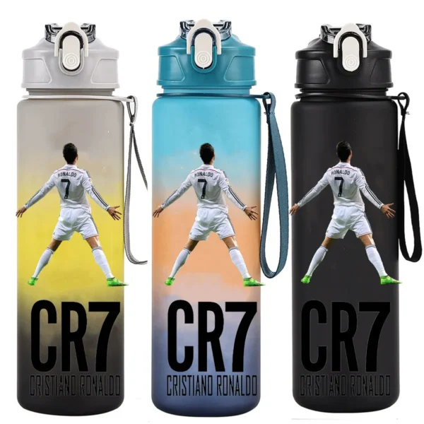 CR7 Cristiano Ronaldo 750ml Sports Water Bottle – Leak Proof Portable Football Fitness Drinking Cup for Outdoor Sports