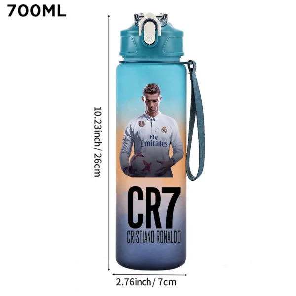 CR7 Cristiano Ronaldo 750ml Sports Water Bottle – Leak Proof Portable Football Fitness Drinking Cup for Outdoor Sports
