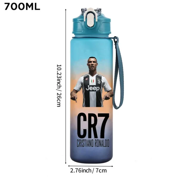 CR7 Cristiano Ronaldo 750ml Sports Water Bottle – Leak Proof Portable Football Fitness Drinking Cup for Outdoor Sports