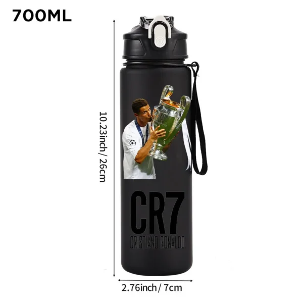 CR7 Cristiano Ronaldo 750ml Sports Water Bottle – Leak Proof Portable Football Fitness Drinking Cup for Outdoor Sports