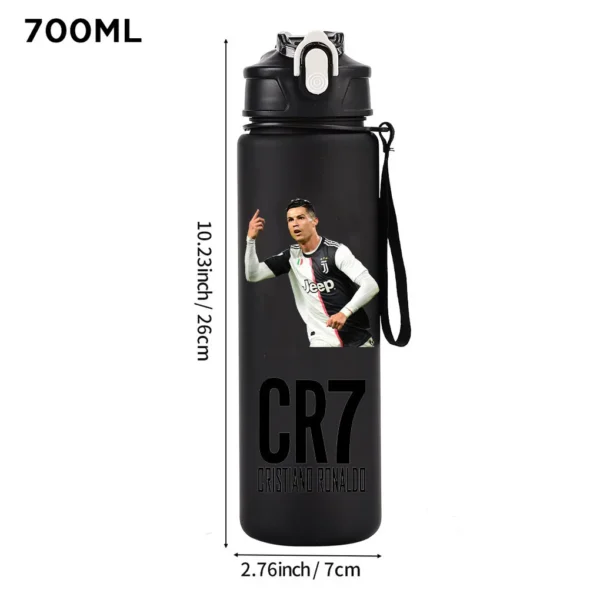 CR7 Cristiano Ronaldo 750ml Sports Water Bottle – Leak Proof Portable Football Fitness Drinking Cup for Outdoor Sports