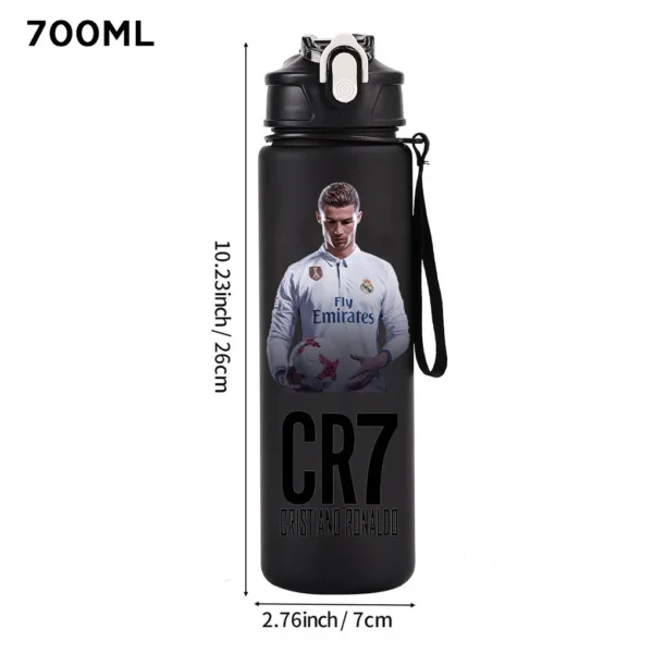 CR7 Cristiano Ronaldo 750ml Sports Water Bottle – Leak Proof Portable Football Fitness Drinking Cup for Outdoor Sports