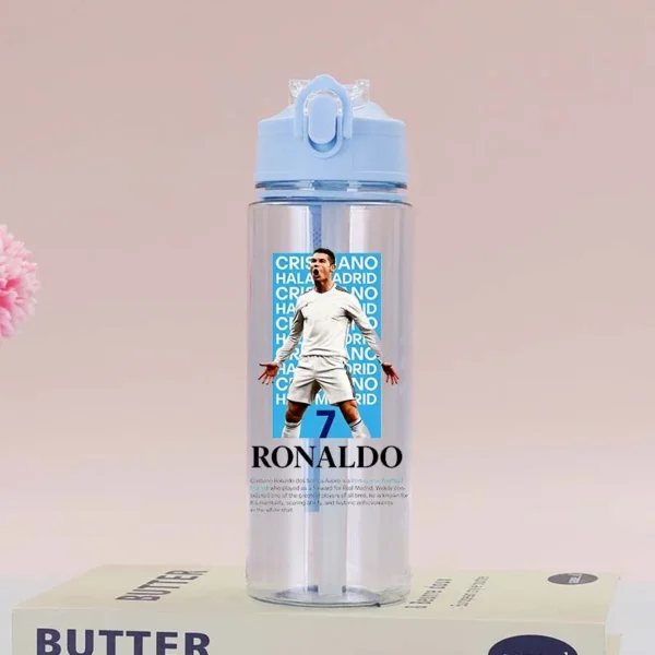 CR7 Cristiano Ronaldo Summer Sports Water Bottle – Large Capacity Transparent Plastic Cup, Portable Outdoor Drinking Bottle