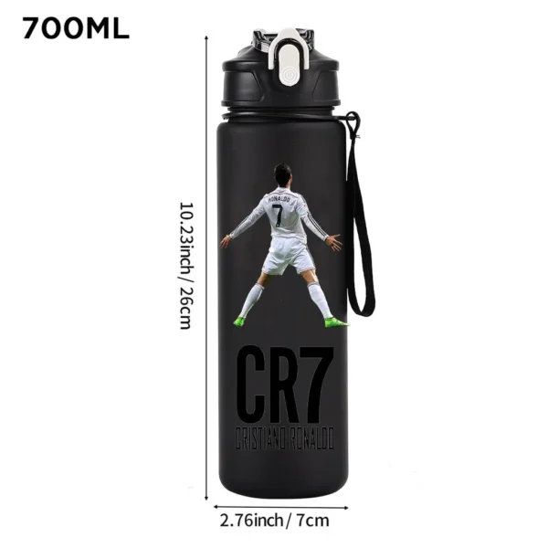 CR7 Cristiano Ronaldo 750ml Sports Water Bottle – Leak Proof Portable Football Fitness Drinking Cup for Outdoor Sports